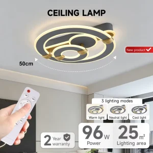 Customizable Indoor Living Room Bedroom Acrylic Ceiling Lamp 96W Remote Control Dimming Smart LED Ceiling Light