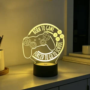 Customizable Modern 3D Game Controller Night Light with LED Lights Remote Control & USB Power Residential Use White