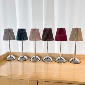 Customizable Pleated Fabric Cordless LED Table Lamp Portable Rechargeable Desk Lamp for Wedding Hotels Restaurants