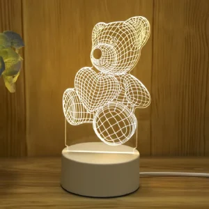 Customized 3D Acrylic Modern LED Owl Dinosaur Bear Night Light Warm White USB Plug In for Home