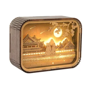 Customized Cross-Border Handcrafted Wooden LED Night Light Table Lamp Battery Powered