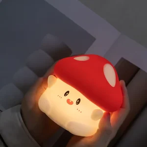 Customized Cute Mushroom Night Lamp Battery Powered Warm White LED Soft Safe Silicone Dimmable Night Light for Nursery
