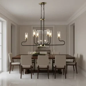 Customized Factory Supply Creative Black Long Steel Modern Decorative LED Chandelier Home Ceiling Light for Living Room