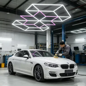 Customized Geometric Car Detailing Polishing Light Star Shape LED Ceiling Grid Panel for Auto Showroom Exhibition