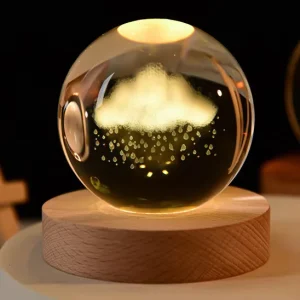 Customized Smart Kids Bedroom Decor Lights 3D Art Mood Lights LED Glowing Crystal Ball Night Light With Wood Base