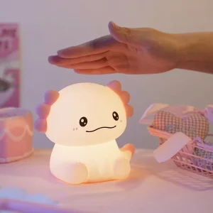 Cute Axolotl Night Light USB Rechargeable Animal Kids Lamp LED Touch Control Soft Silicone Lamp for Bedroom Decor