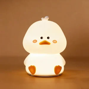Cute Cartoon Duck Silicone Night Light Touch Sensor Dimmable USB Rechargeable Warm Lamp for Baby Kids Bedroom Gift