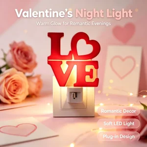 Cute LOVE Heart LED Night Light Plug in Middle Size Romantic Valentine Gift Home Decor Soft Warm Glow Lamp Gift Idea