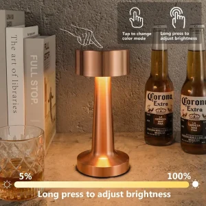 Cute Mushroom Shape LED Table Lamp 3 Way Dimmable Flexible Battery Operated Rechargeable Bedside Touch Metal