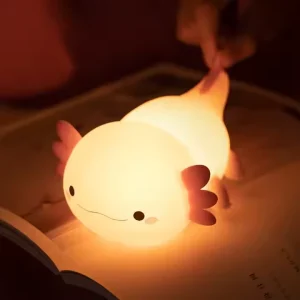 Cute Pink Axolotl Silicone Mini Table Lamp Type C Rechargeable LED Warm White Touch Control Dimmable Cartoon Design Baby Nursery