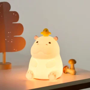 Cute Pink Hippo LED Night Light Modern USB Charging Touch Timing Pat Lamp for Bedroom Decor or Children’s Gift DIY Feature