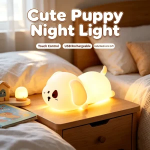 Cute Silicone Dog LED Night Light Rechargeable Touch Sensor Puppy Lamp Baby Bedroom Bedside Night Light for Children Kids Gift