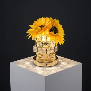 Cute Sunflower Acrylic LED Desk Light Rechargeable Study Table Lamp Cordless Reading Light for Office Dorm and Desk with Touch
