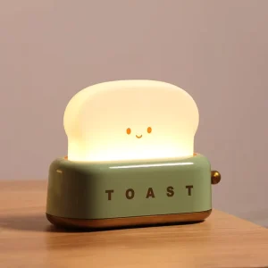 Cute Toast Bread LED Night Light Touch Control ABS Warm White Light Modern Design Rechargeable Battery for Bedside Bedroom Decor