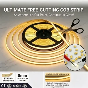 Cuttable COB LED Strip 24V 480 LEDs/m High Density FCOB Ribbon for Kitchen Cabinet Under Cupboard