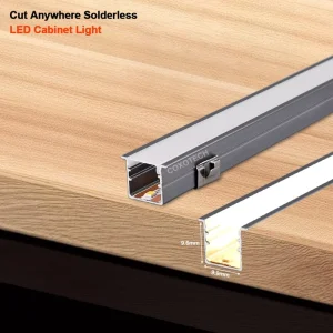 Cuttable Solder-Free Recessed LED Strip Light with Aluminum Liner Profile, 12V 24V, Cabinet Light