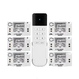 DC 220V 6-Channel Wireless Relay Switch Kit with 1 Transmitter and 6 Receivers, Wall-Mounted Remote