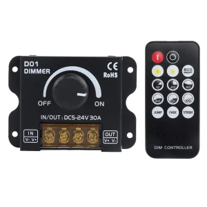 DC 5V 12V 24V 30A RF LED Dimmer PWM Controller Wireless or Knob Brightness Control for Strip Light