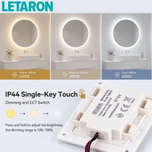 DC12V/24V 100mA 60W/120W Touch Sensor, IP44 Single-Key Dimming Switch for Bathroom Mirror Light