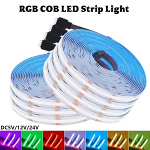 DC12V/24V 4-Pin RGB COB LED Strip Lights Smart Color-Changing Self-Adhesive Ambient Lighting