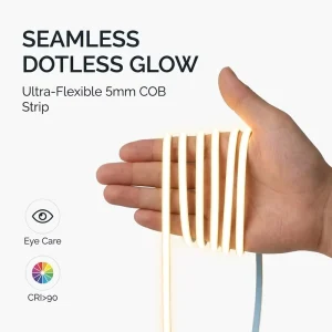 DC12V 24V 5mm Ultra Narrow COB LED Strip Light 400LEDs m CRI90 Dotless Dimmable Tape for Cabinet Shelf Signage