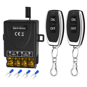 DC12V 30A Wireless Remote Control Switch with Relay, 433MHz Transmitter and Receiver, Long-Range Latching Switch for Electric Doors
