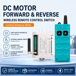 DC12V-36V 2-Channel RF Wireless Remote Control Switch with NO NC COM Motor Garage Door Controller 433MHz 10A Relay