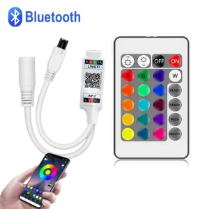 DC12V 4-Pin RGB Controller Music Bluetooth Smart App Controller with 24-Key IR Remote Control for RGB LED Strip Light