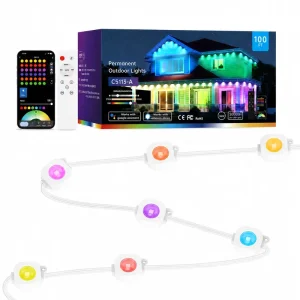 DC24V 100ft 60W 60lamps RGB Smart App controlled Permanent Lights with Millions of Colors and Effects Permanent Extior Lighting