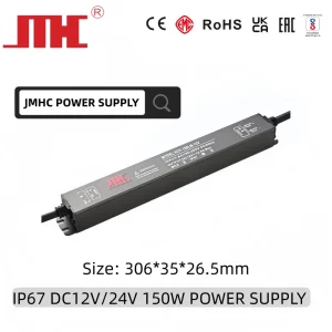 DC24V 150W Compact Waterproof IP67 Aluminum Single Output AC-DC LED Driver