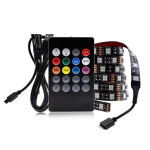 DC5V 5050 RGB LED Strip with 20-Key Music Controller, USB, 60 LED, Waterproof, 0.5m-5m