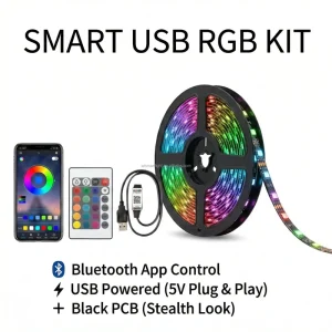 DC5V USB Type C WS2812B Addressable RGBIC LED Strip Light Smart App Music Sync Pixel Tape for TV Monitor Gaming Room Decor