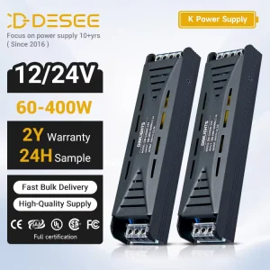 DESEE K Series Slim LED Power Supply 12V 24V 60W 400W Constant Voltage LED Driver Indoor LED Strip Light Transformer