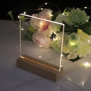 DIY Acrylic Erasable Message Board LED Table Lamp with Oval Wooden Base