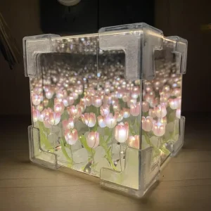 DIY Acrylic Infinite Mirror Tulip Night Lamp with Cube Shape for Desktop Decor