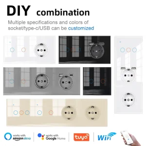 DIY Combination Wall Socket Switch EU Standard Modular Glass Panel Smart WiFi Outlet Customizable Design