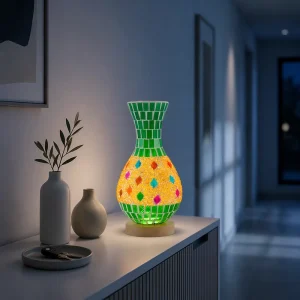 DIY Flexible Electric Glass Base Minimalist Mosaic LED Vase Table Lamp for Home Decoration