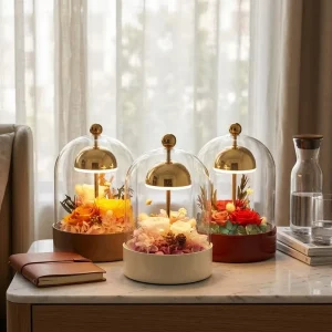 DIY Preserved Flower Rechargeable USB C Luxury Bedside Night Light Wedding Decor Gift Premium Dimmable LED Glass Dome Table Lamp