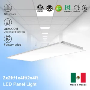 DLC 1×4 LED Panel Light Flicker Free 5CCT Selectable 3500 6500K 5 Watt Selectable 25 50W 0 10V Dimmable Retail Showroom Office