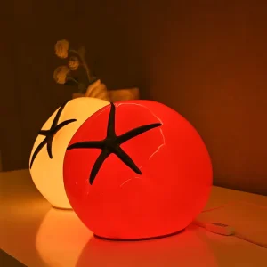 Decorative Cordless Electric LED Table Lamp Glass Shade Tomato Shape European Design Dimmable Adjustable Color Temperature