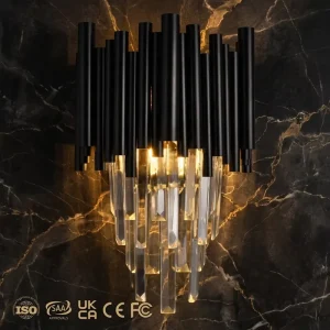Decorative Indoor Luxury Black Iron G9 Wall Lamp Crystal LED Wall Sconce