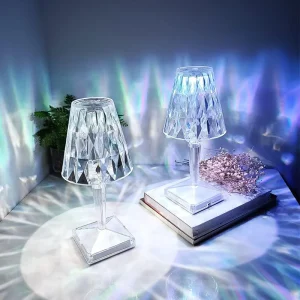 Decorative Lighting Luxury Modern Crystal Table Lamp RGB Night Light Impact Resistant USB Charging for Bedroom