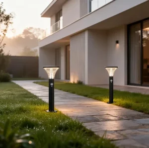 Decorative Stainless Steel LED Solar Powered Waterproof IP44 Garden Light Solar Bollard and Lawn Light Lamp 600LM Warm White