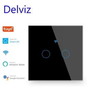 Delviz EU Standard Glass Panel Remote Control Wall mounted Switch Work With Google Alexa WIFI Tuya Smart Touch Wall Light Switch