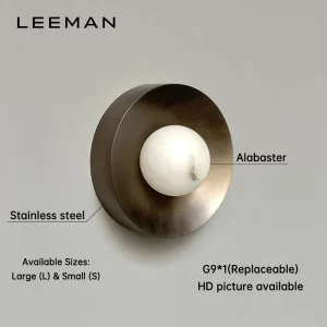 Design Retro Coffee Shop Living Room Bedside Wall Lamp Bronze Modern Alabaster Wall Sconce Decorative Round Wall Light