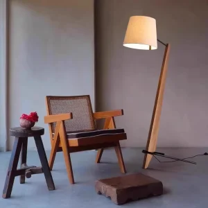Design Sense Nordic Style Floor Lamp with LED Light Dimmable High Grade Solid Wood Fabric