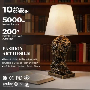 Designer Animal Floor Lamp LED Resin Lion Table Light Bedroom Bedside Lamp Living Room Gold Lion Standing Lamp