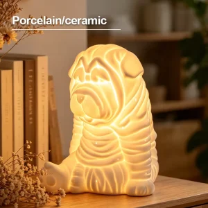 Desk Night Light Indoor Electric Dog Shape Ceramic Night Light for Kids Bedroom
