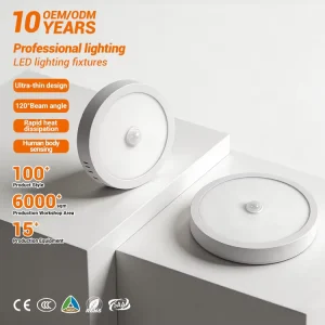 Die-Cast Aluminum 6W 12W 18W 24W Round Surface-Mounted LED Panel Light with Sensor