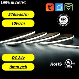 Digital COB LED Strip Light DC24V 576 LEDs 8mm Addressable Copper 10W Cuttable Dimmable